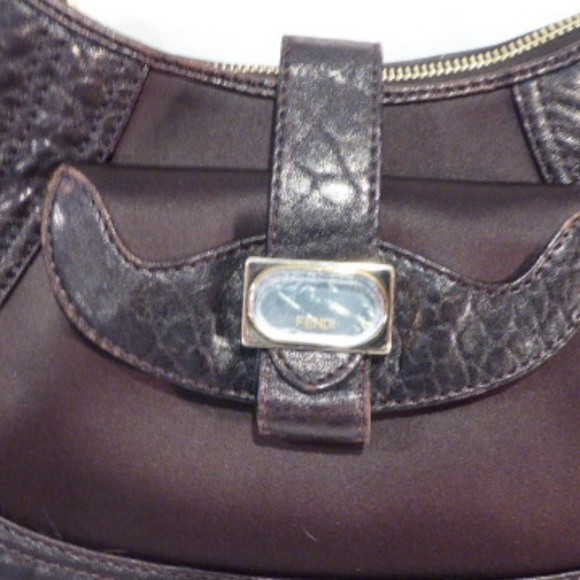 FENDI Brown Satin Leather Nappa Spy Handbag Hobo - Picture 5 of 9